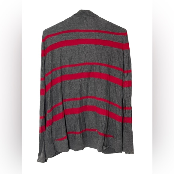 Faded glory Women’s Large Red & Gray Striped Cardigan Sweater Knit - Picture 2 of 3